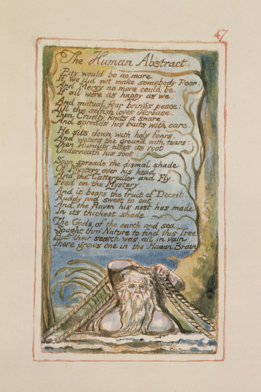 P.125-1950.pt47 The Human Abstract: skylt 47 från Songs of Innocence and of Experience (kopia AA) c.1815-26 (etsning, bläck och wc) av William Blake