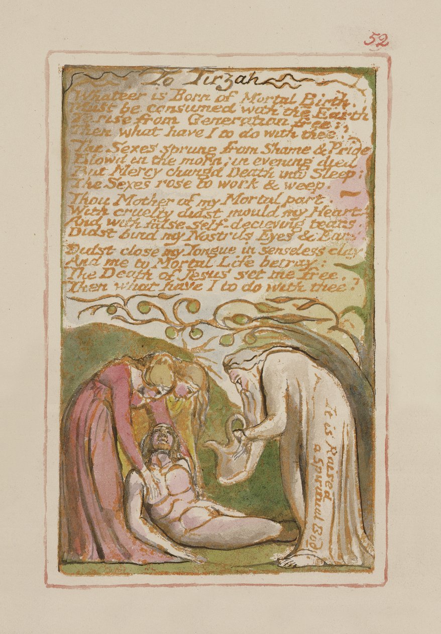 P.125-1950.pt52 Till Tirzah: plåt 52 från Songs of Innocence and of Experience (kopia AA) c.1815-26 (etsning, bläck och wc) av William Blake