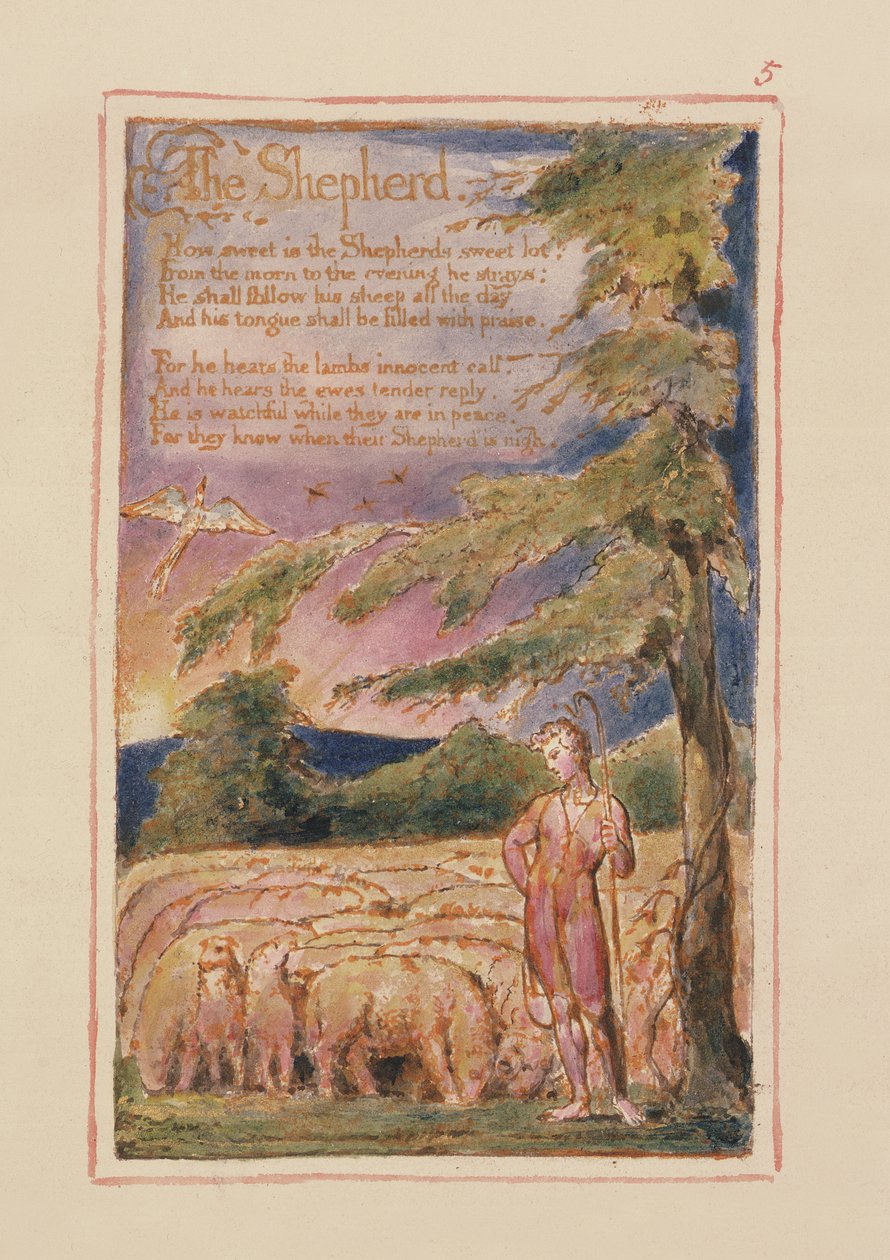 P.125.1950.pt5 Herden: plåt 5 från Songs of Innocence and of Experience (kopia AA) c.1815-26 (etsning, bläck och wc) av William Blake