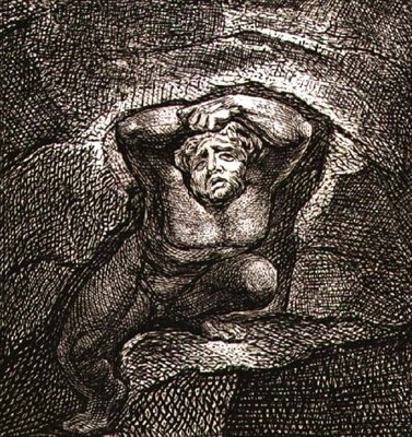 P.439-1985 Earth, He struggles into Life, skylt 3 av "The Gates of Paradise", första puben. den 17 maj 1793 av William Blake