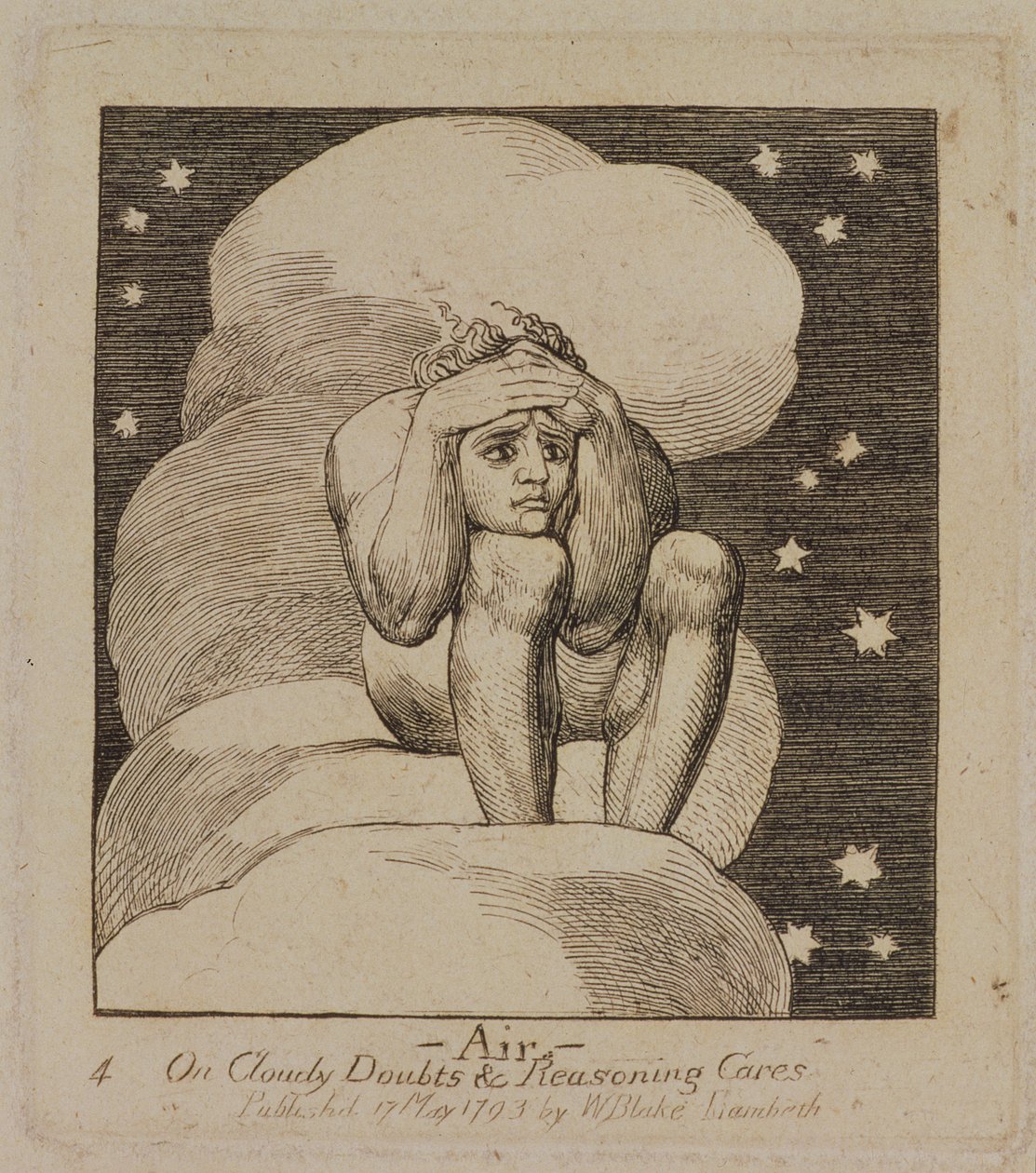 P.440-1985 Air, On Cloudy Doubts and Reasoning Cares, skylt 4 av "The Gates of Paradise", första puben. 17 maj 1793, 1818-25 (linjegravyr) av William Blake