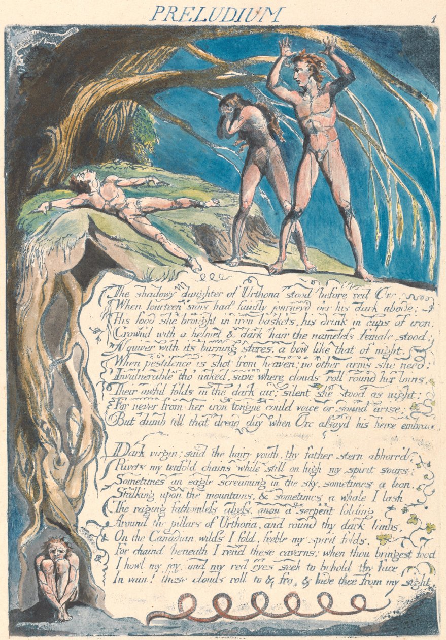 Präludium. "Die schattenhafte Tochter von Urthona stand vor dem roten Orc..." (Platte 3) av William Blake