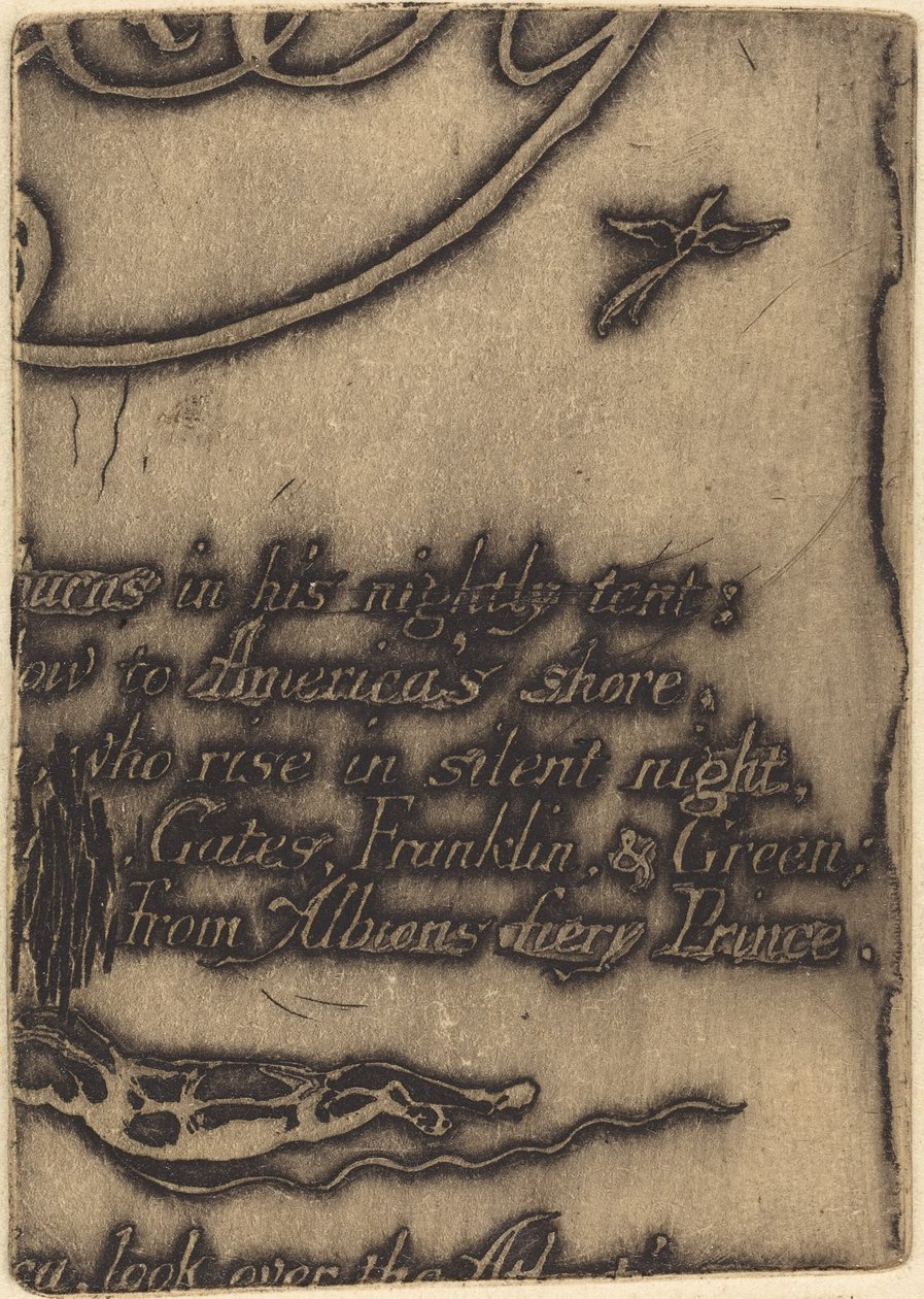 Återslag från fragment av den annullerade plåten för "A Prophecy" av William Blake