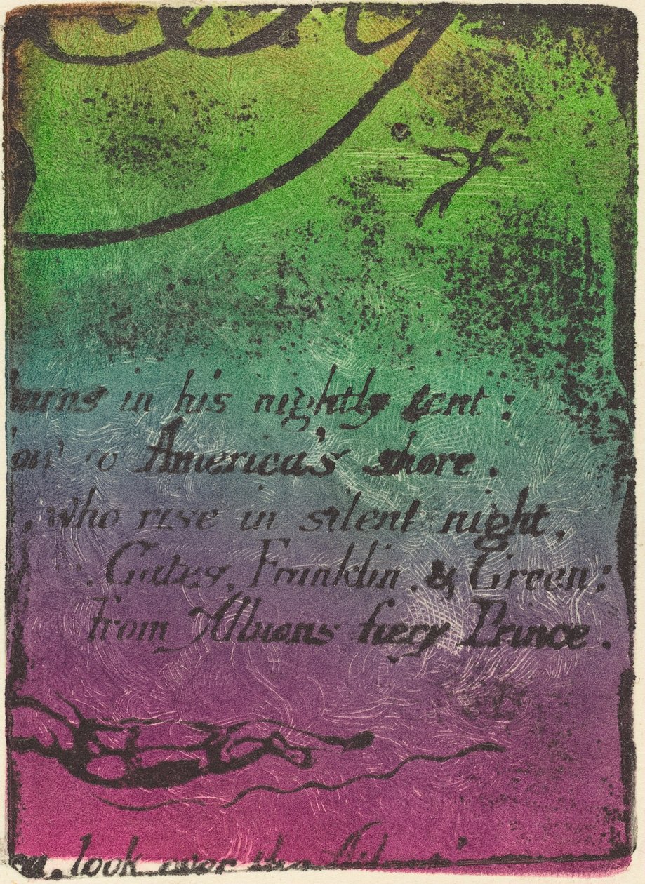 Återslag från fragment av den annullerade plåten för "A Prophecy" av William Blake