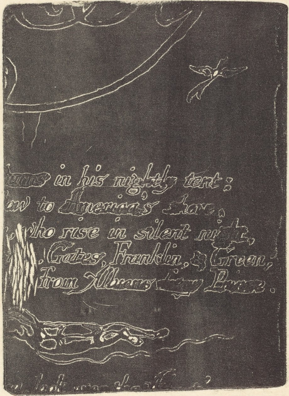 Återstrike från fragment av annullerad plåt för A Prophecy, 1793. av William Blake