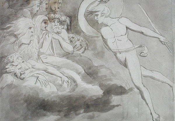 Satan närmar sig kaosdomstolen av William Blake