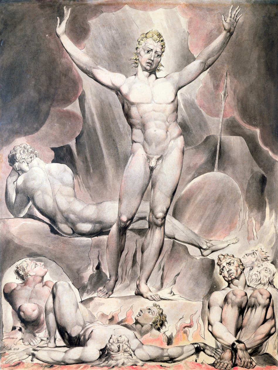 "Satan uppväcker de rebelliska änglarna", 1808 av William Blake