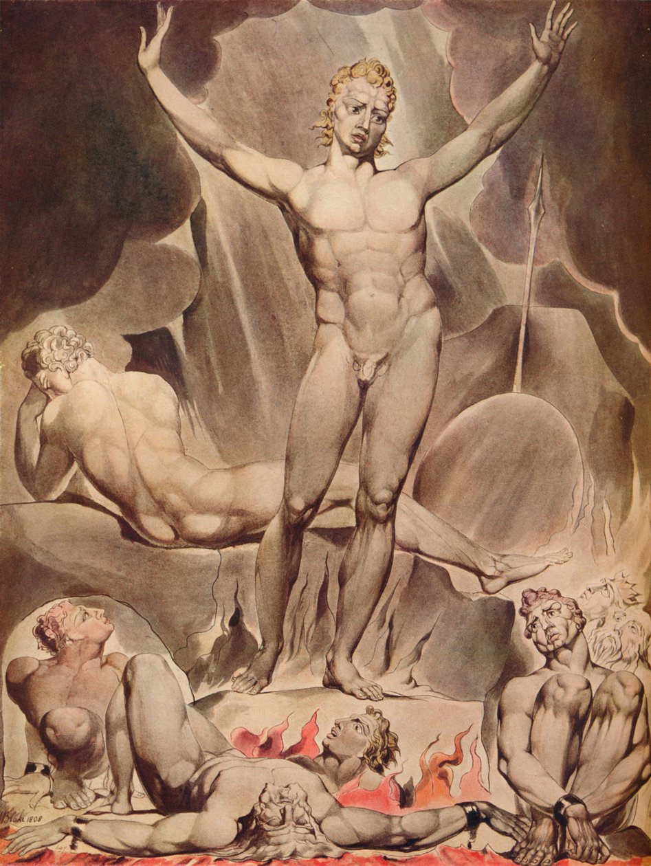 Satan väckte de rebelliska änglarna, 1808 av William Blake