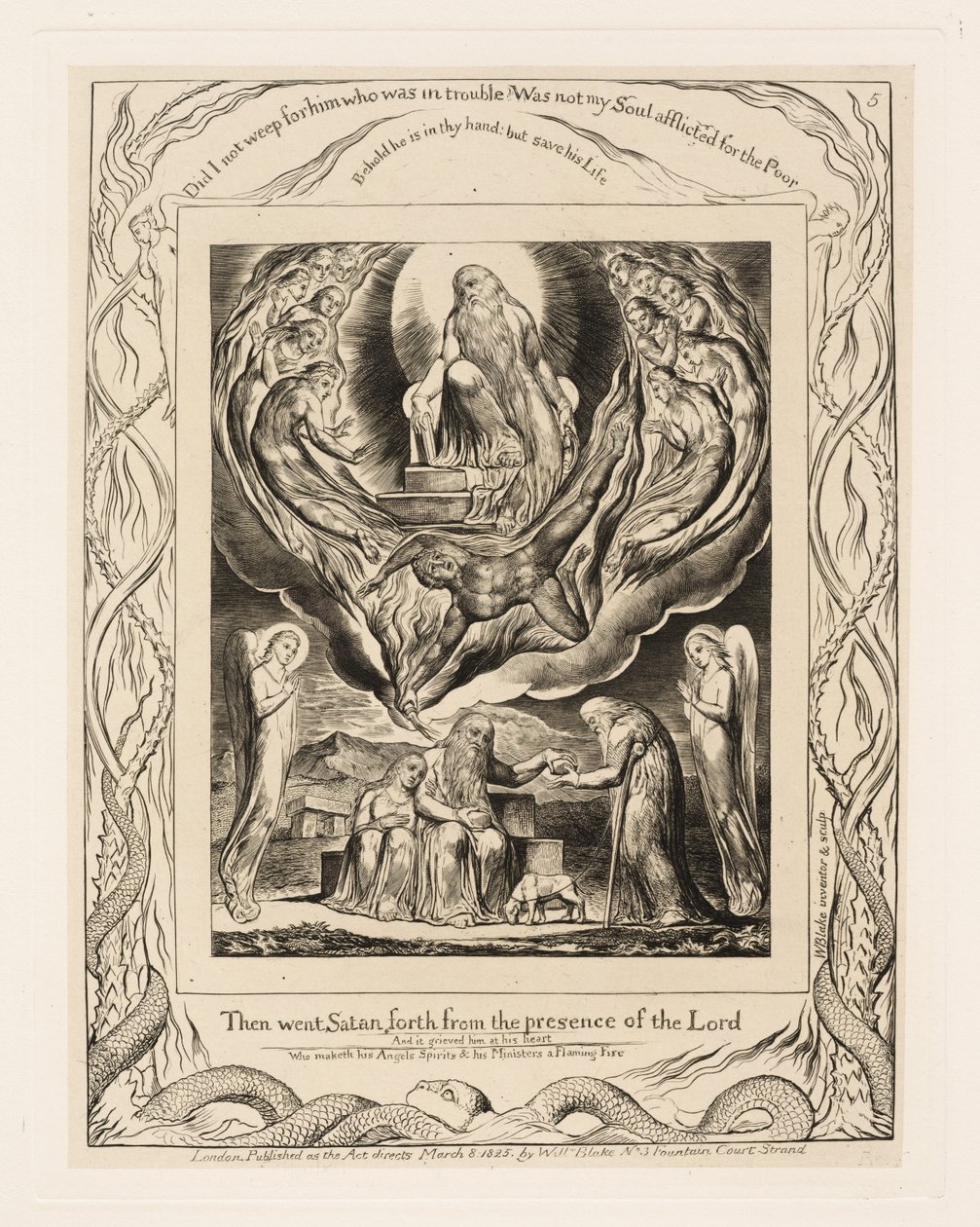 Satan träder fram från Herrens närvaro av William Blake