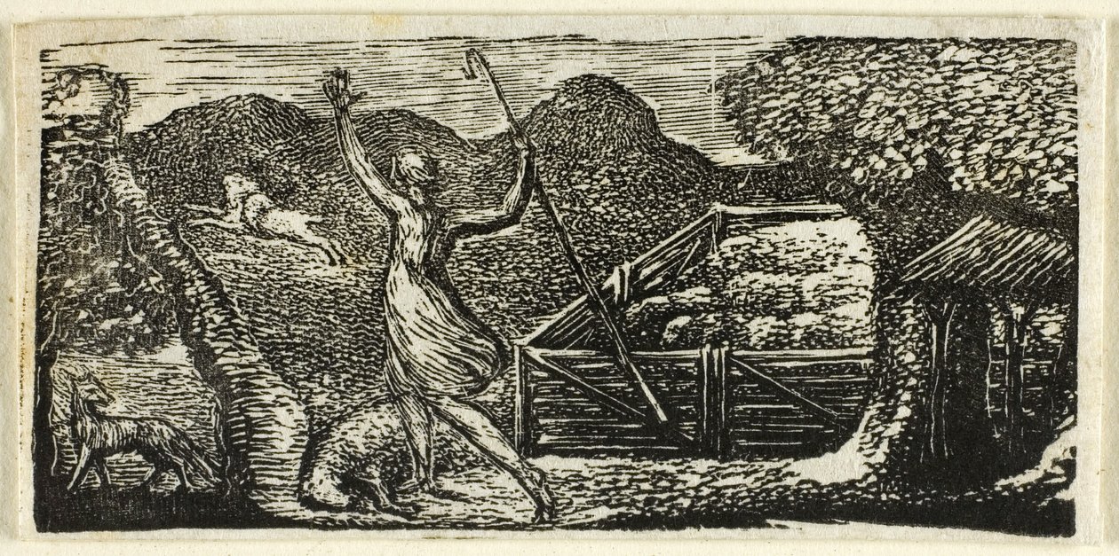 Shepherd Chases Away Wolf, från The Pastorals of Virgil av William Blake