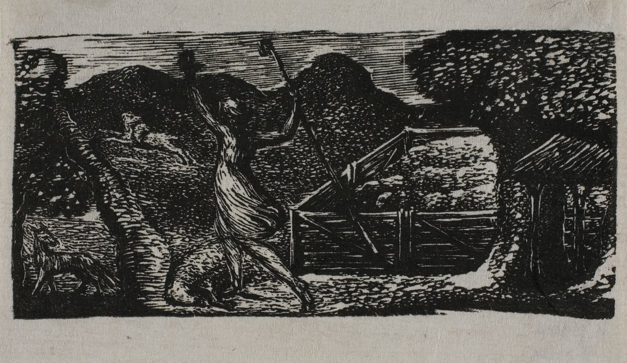 Shepherd Chases Away Wolf, från The Pastorals of Virgil av William Blake