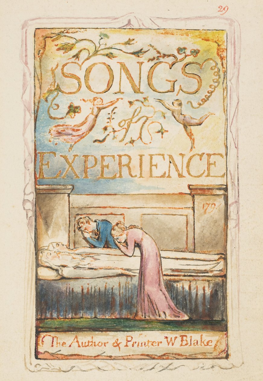 Erfarenhetssånger: Titelsida, c.1825 (etsning av brunt bläck handfärgad i akvarell) av William Blake