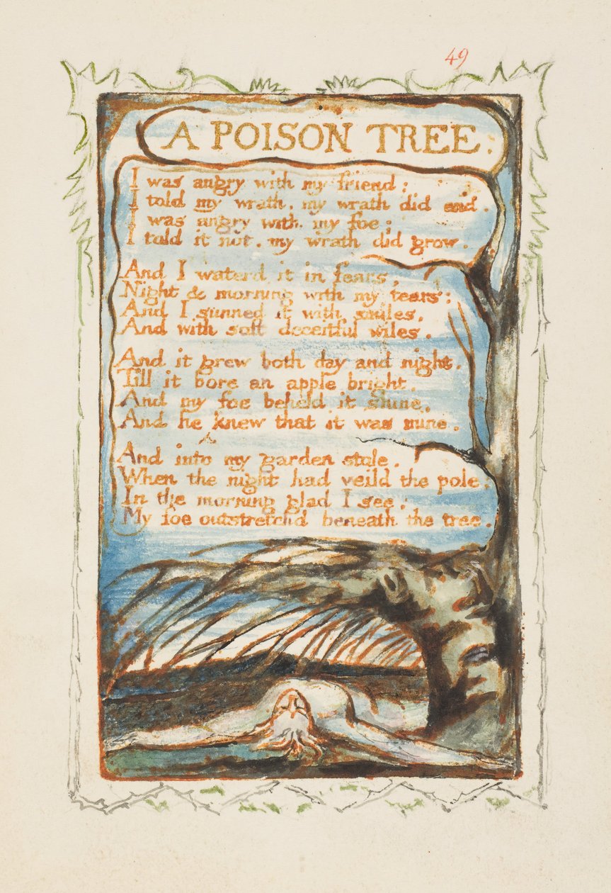Songs of Innocence and Experience: A Poison Tree, ca. 1825. av William Blake
