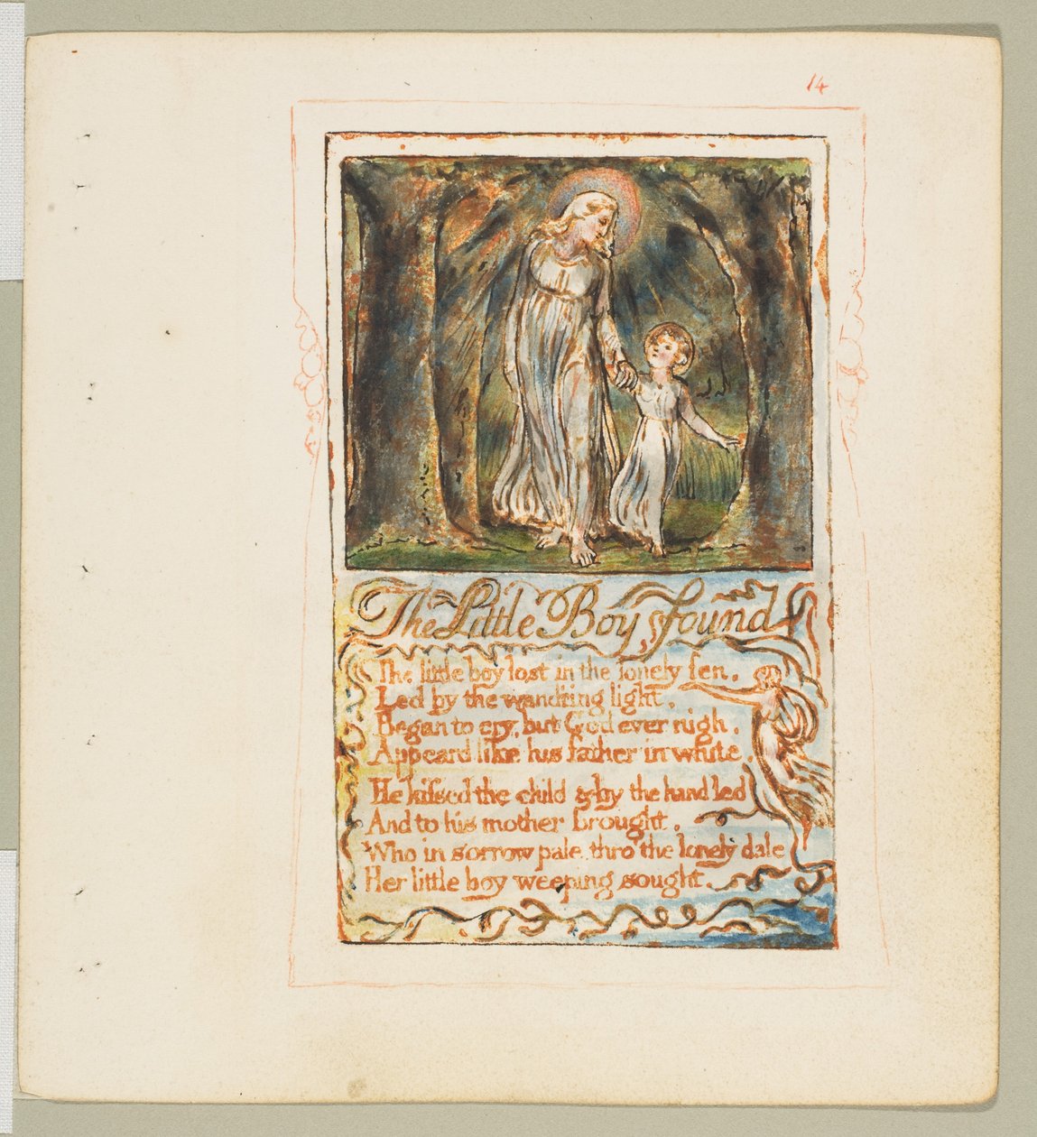 Sånger om oskuld och erfarenhet: The Little Boy Found, ca. 1825. av William Blake