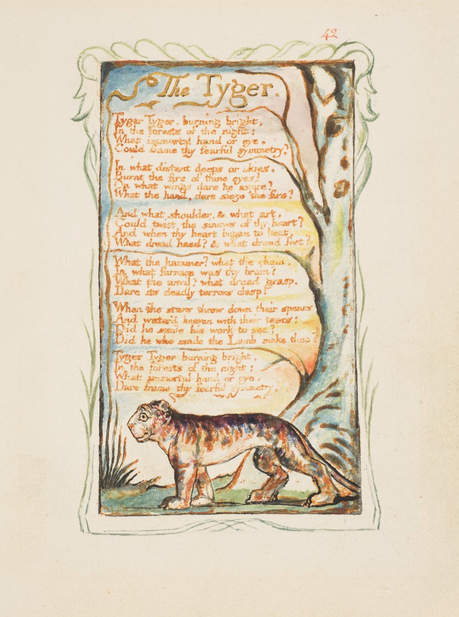 Songs of Innocence and Experience: Tyger, c.1825 (brunt tusch etsning handfärgad i akvarell) av William Blake