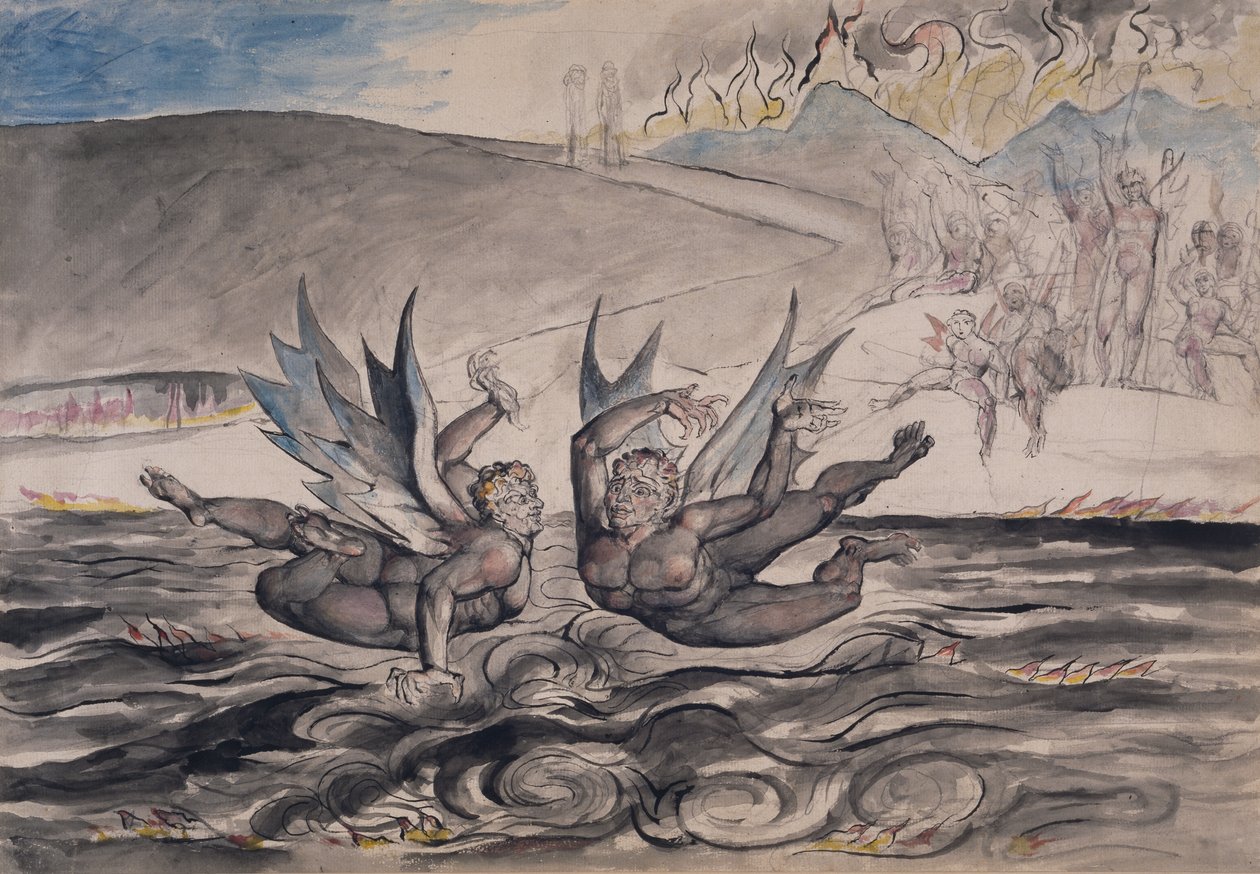 The Baffled Devils Fighting, illustration från "Inferno" av "The Divine Comedy" av Dante Alighieri av William Blake