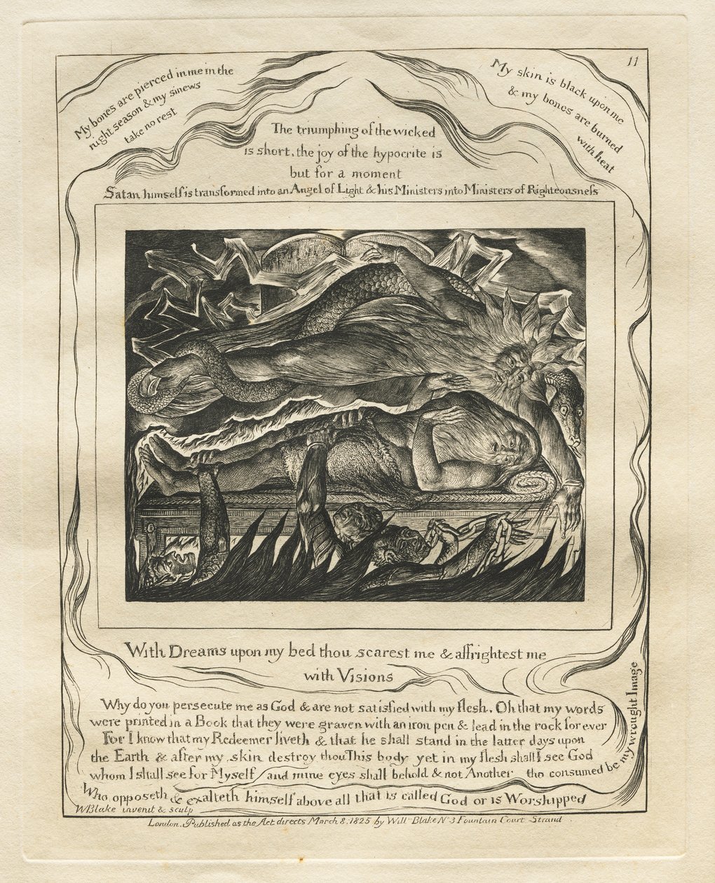 Jobs bok: Pl. 11, Med drömmar på min säng skrämmer du mig och skrämmer mig / med syner av William Blake