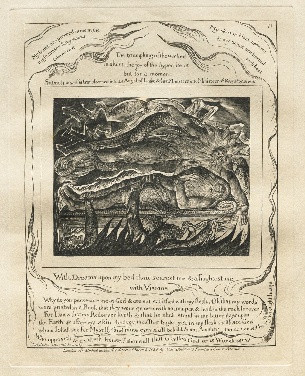 Jobs bok: Pl. 11, Med drömmar på min säng skrämmer du mig och skrämmer mig..., 1825. av William Blake