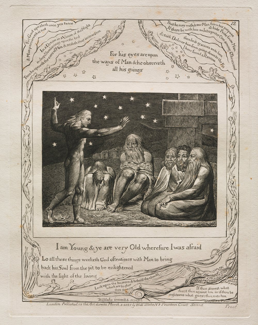 Jobs bok: Pl. 12, Jag är ung och ni är mycket gamla varför jag var rädd, 1825. av William Blake