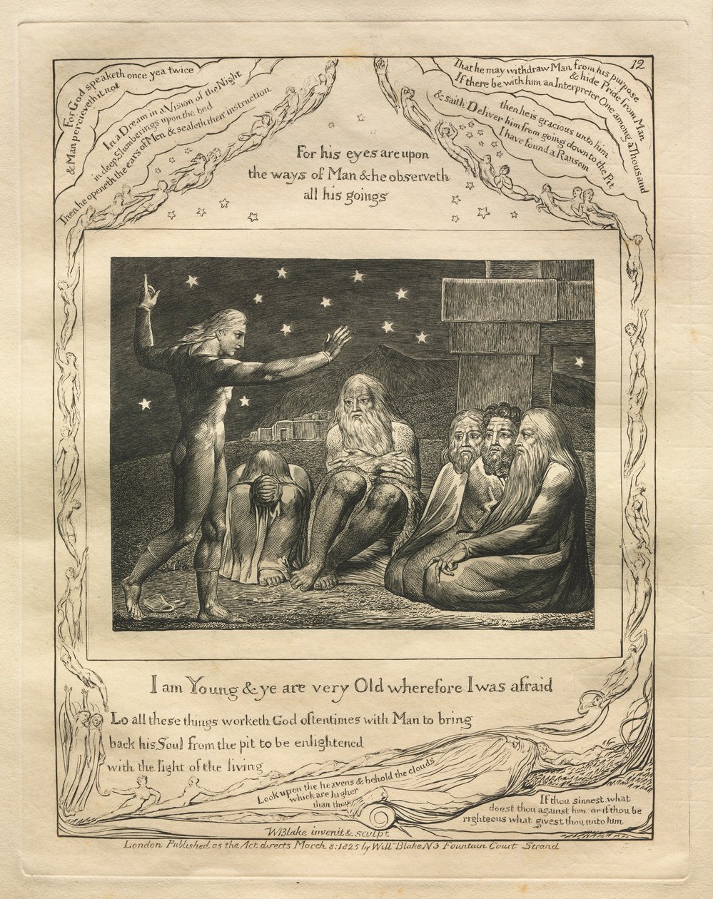 Jobs bok: Pl. 12, Jag är ung och ni är mycket gamla varför jag var rädd, 1825. av William Blake