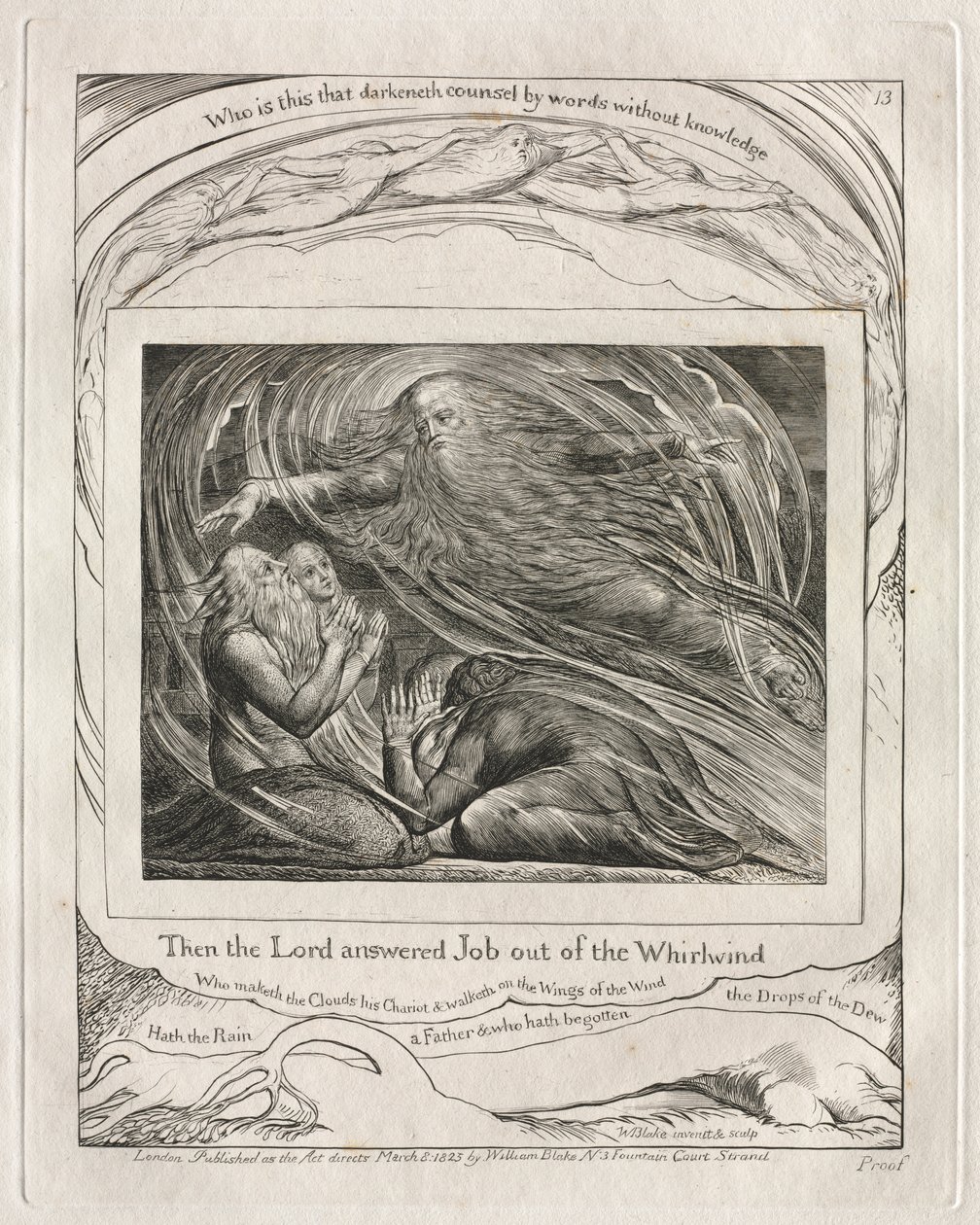 Jobs bok: Pl. 13, Då svarade Herren Job ur virvelvinden, 1825. av William Blake