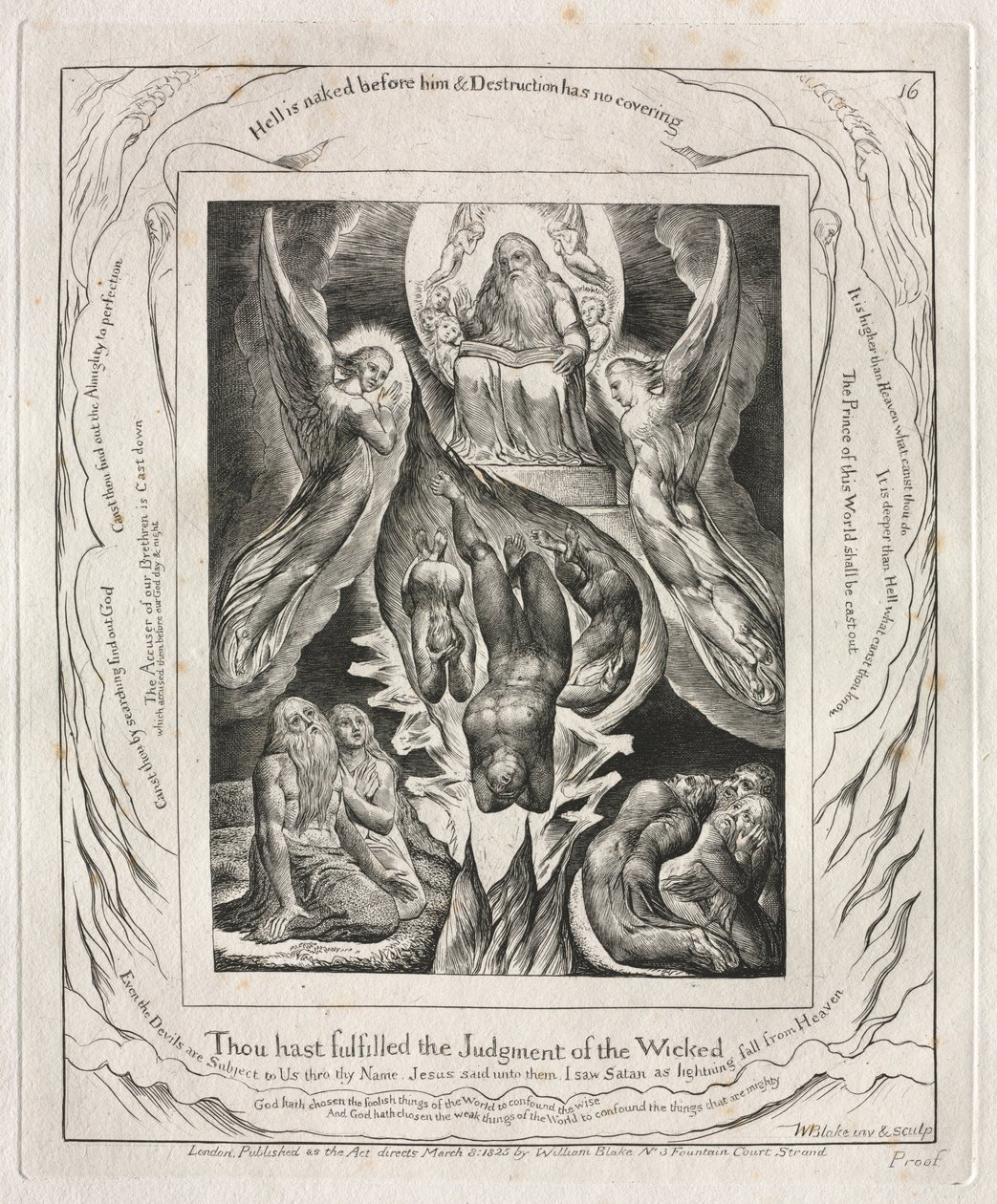 Jobs bok: Pl. 16, Du har uppfyllt de ondas dom, 1825. av William Blake