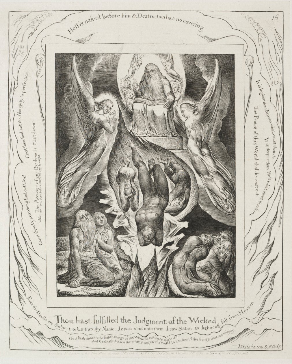 Jobs bok: Pl. 16, Du har fullgjort de ogudaktigas dom, 1825. av William Blake