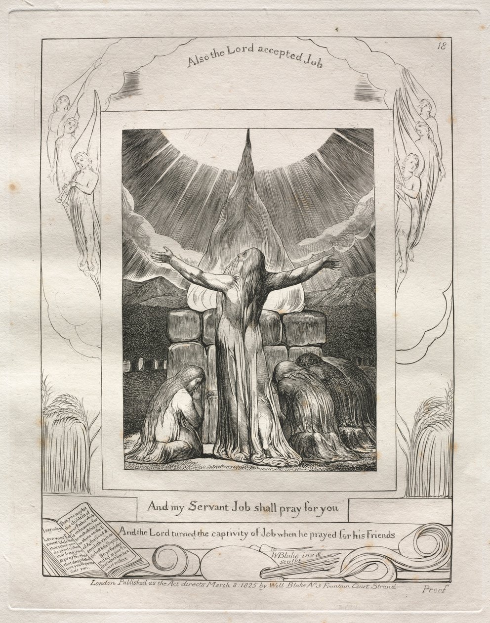 Jobs bok: Pl. 18, Och min tjänare Job skall be för dig, 1825. av William Blake