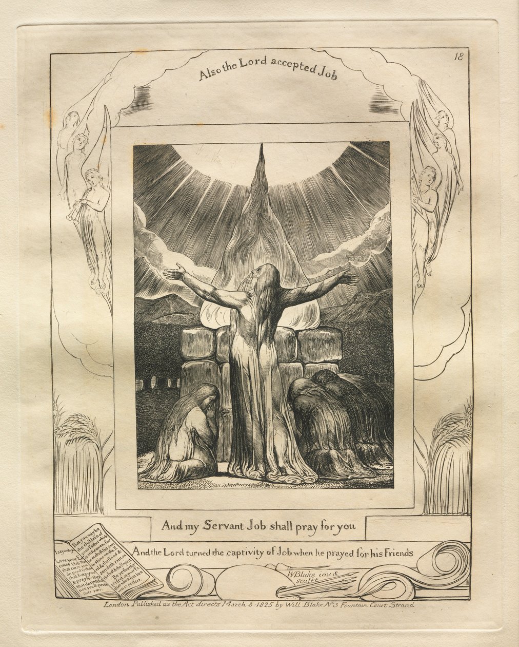 Jobs bok: Pl. 18, Och min tjänare Job skall be för dig, 1825. av William Blake