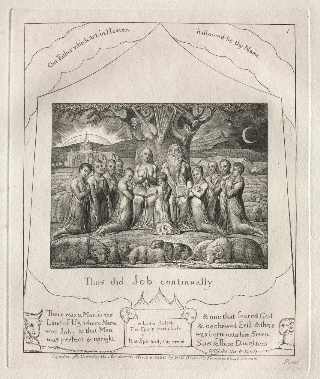 Jobs bok: Pl. 1, Så gjorde Job ständigt, 1825. av William Blake