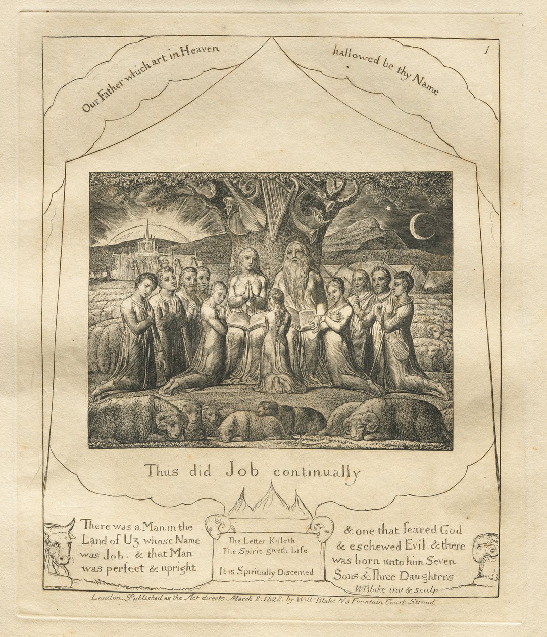 Jobs bok: Pl. 1, Så gjorde Job ständigt, 1825. av William Blake