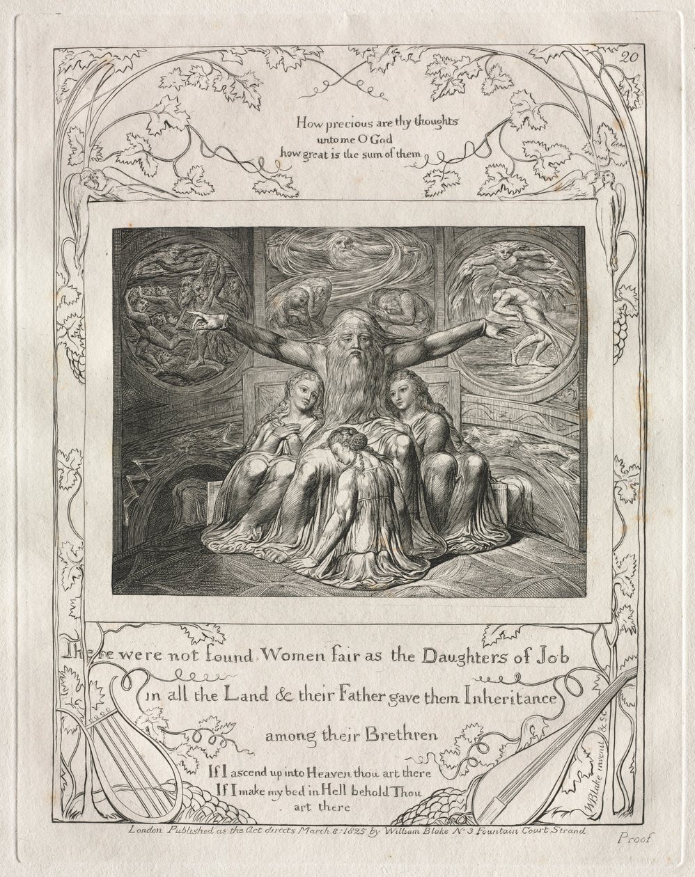 Jobs bok: Pl. 20, Det fanns inte kvinnor som var vackra som Jobs döttrar, 1825. av William Blake
