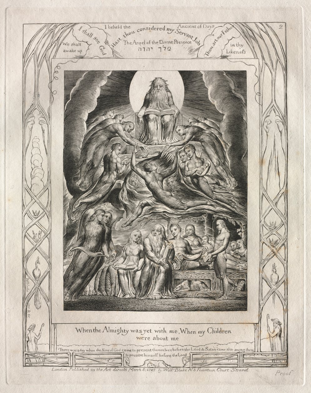Jobs bok: Pl. 2, När den Allsmäktige ännu var med mig, När mina barn..., 1825. av William Blake