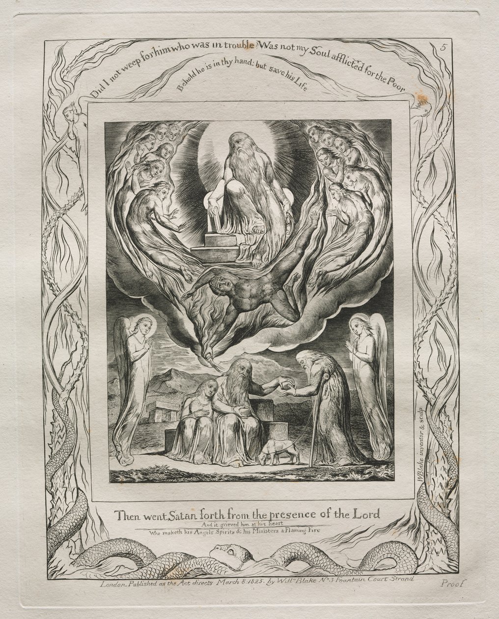 Jobs bok: Pl. 5, Då gick Satan ut från Herrens närvaro av William Blake