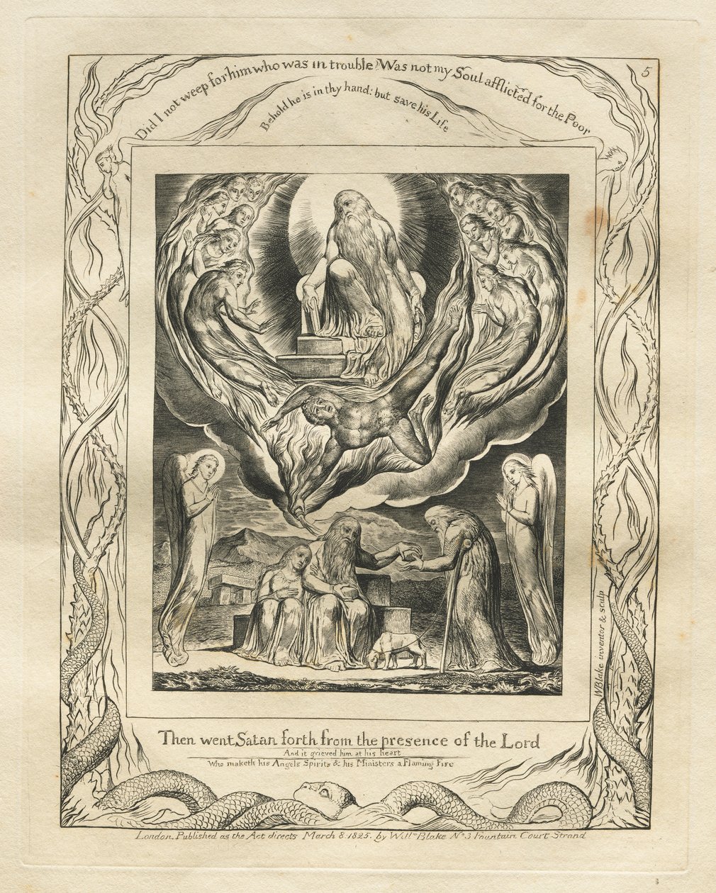 Jobs bok: Pl. 5, Då gick Satan ut från Herrens närvaro av William Blake