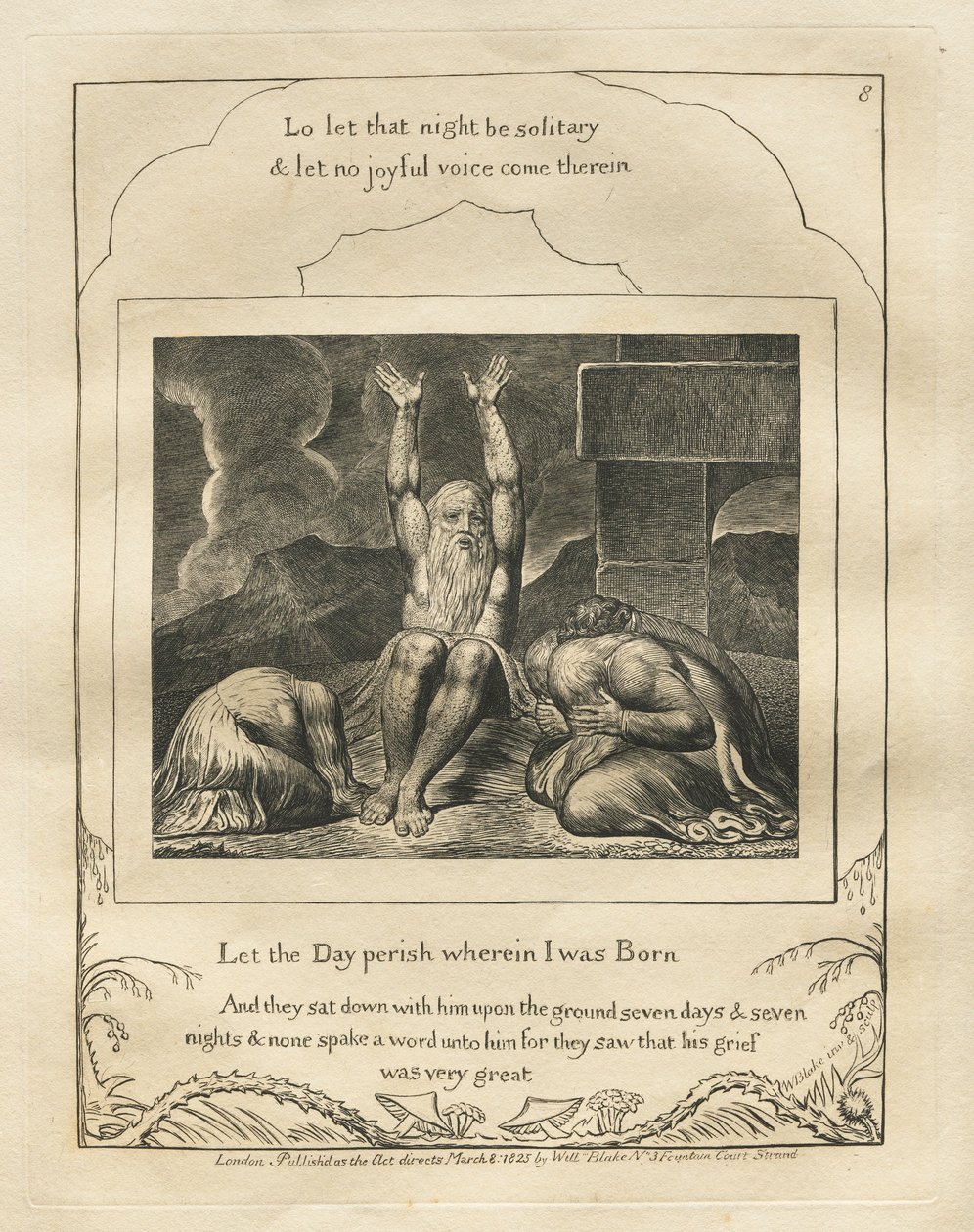 Jobs bok: Pl. 8, Låt dagen förgås då jag föddes, 1825. av William Blake