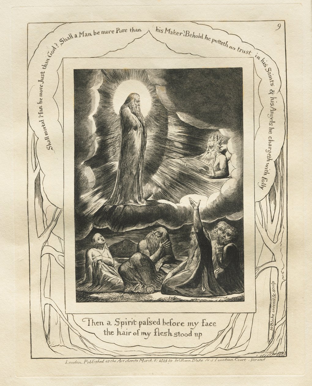 Jobs bok: Pl. 9, Då gick en Ande för mitt ansikte / mitt kötts hår reste sig av William Blake