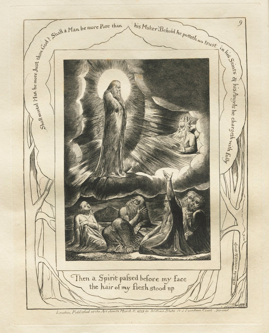Jobs bok: Pl. 9, Då gick en Ande framför mitt ansikte, mitt kötts hår reste sig, 1825. av William Blake
