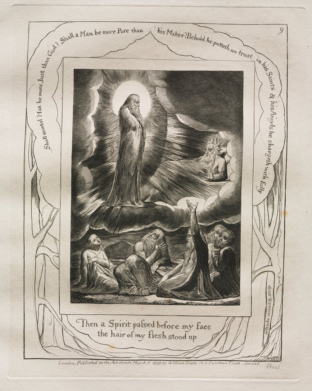Jobs bok: Pl. 9, Då gick en Ande framför mitt ansikte, mitt kötts hår reste sig, 1825. av William Blake