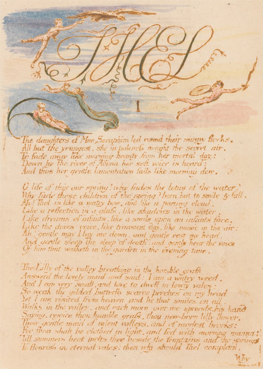 The Book of Thel, tavla 3, "Thel / I / Döttrarna till Mne Serafim ...." av William Blake