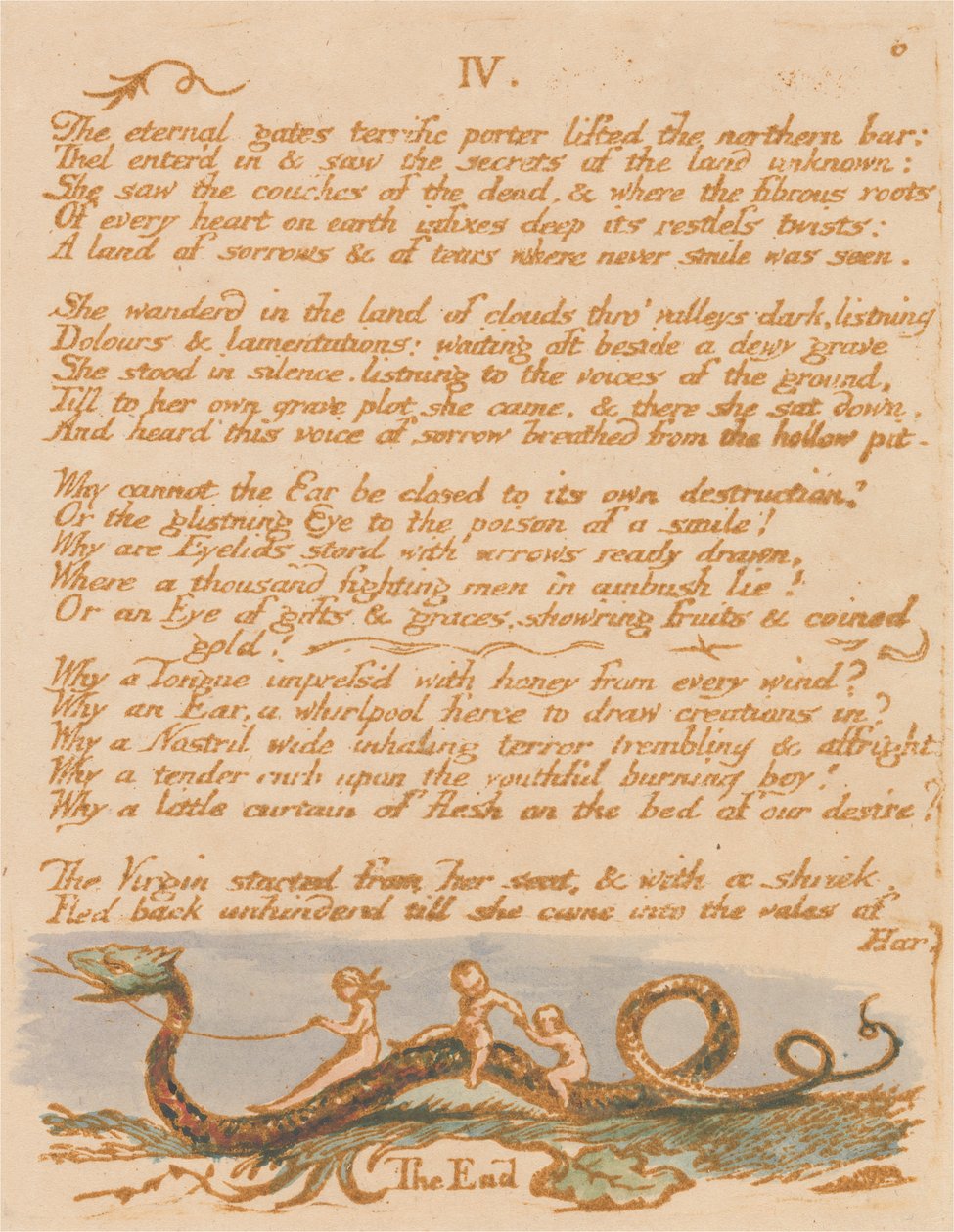 Thel-boken, plåt 8, "IV. / De eviga portarna ...." av William Blake
