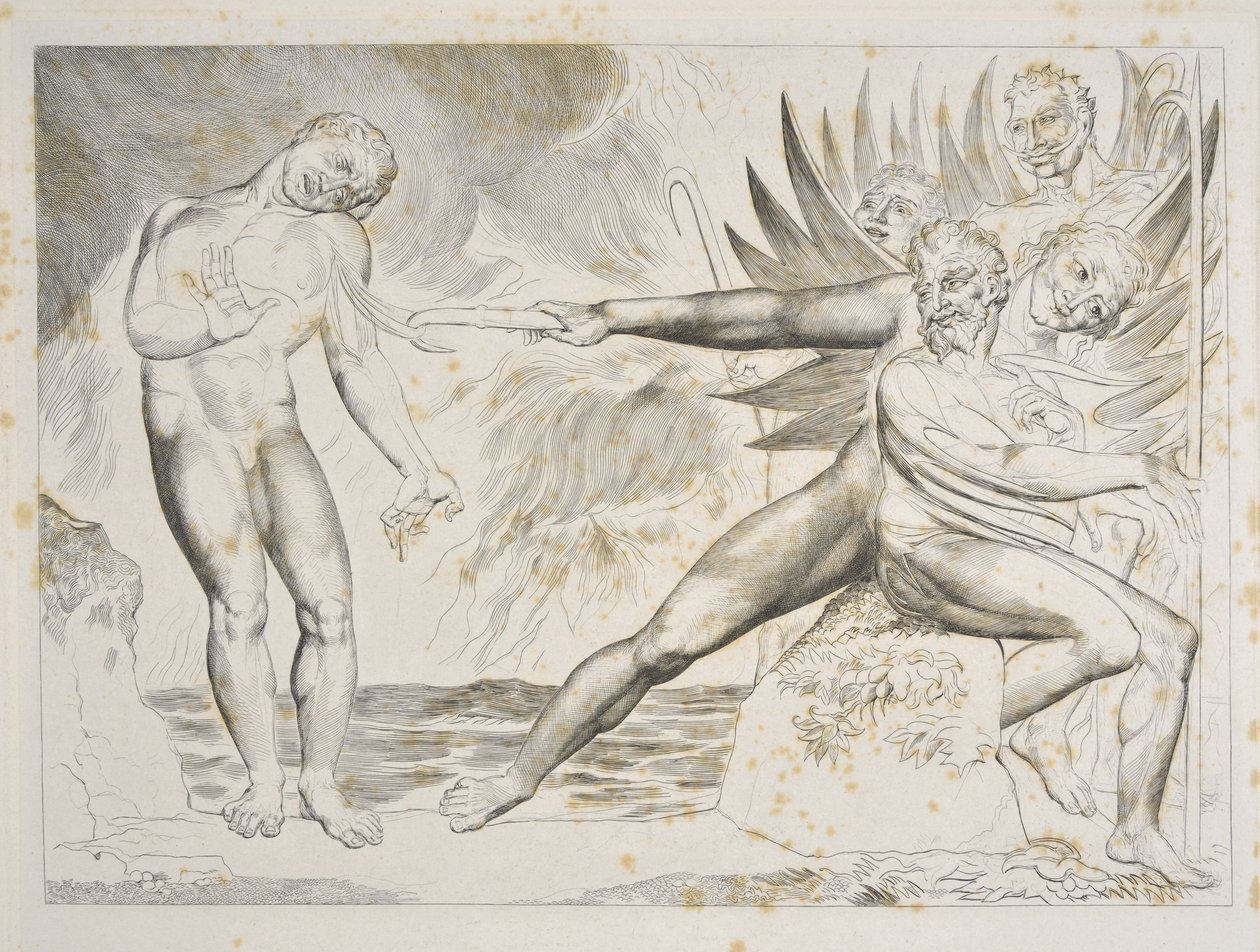 The Circle of the Corrupt Officials: The Devils tormenting Ciampolo Inferno, Canto XXII, illustration till "Divine Comedy" av Dante Alighieri, c.1827-38 (gravyr) av William Blake