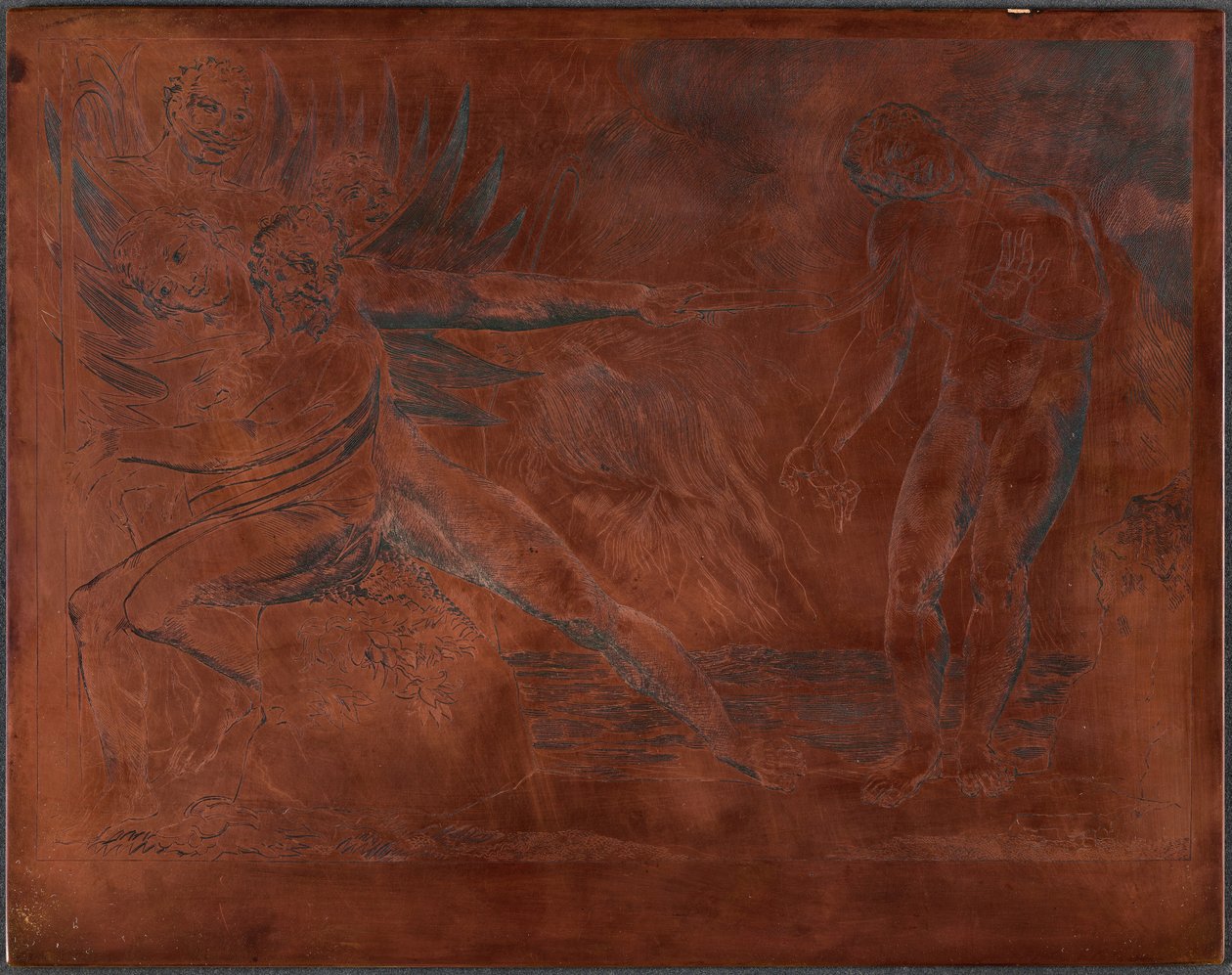 Der Kreis der korrupten Beamten; die Teufel quälen Ciampolo av William Blake