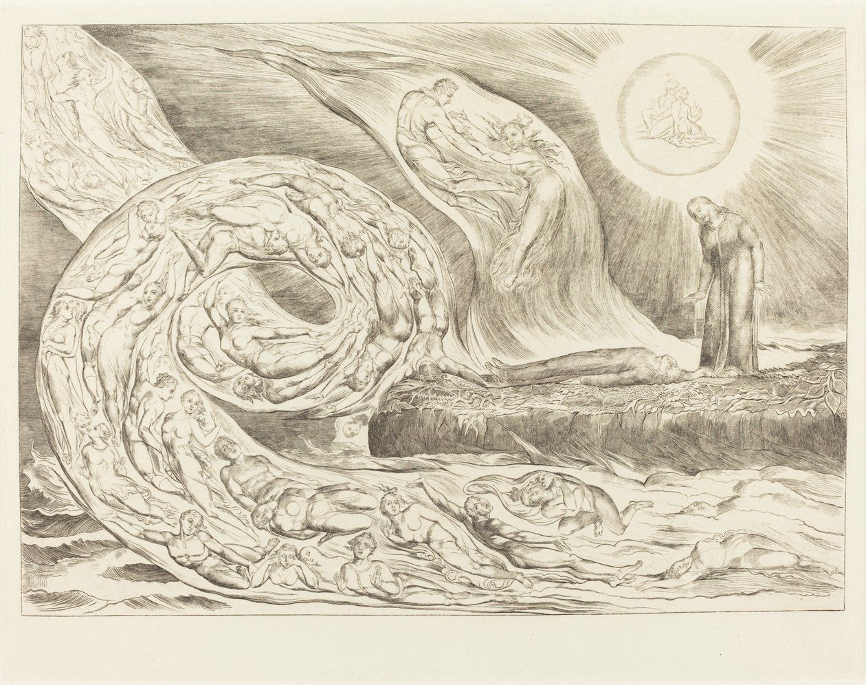 The Circle of the Lustful: Paolo och Francesca, 1827. av William Blake
