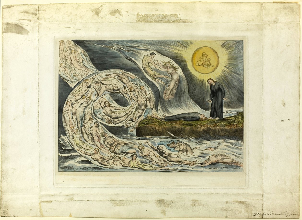 De Lustfullas Cirkel: Paolo och Francesca. Inferno, canto V av William Blake