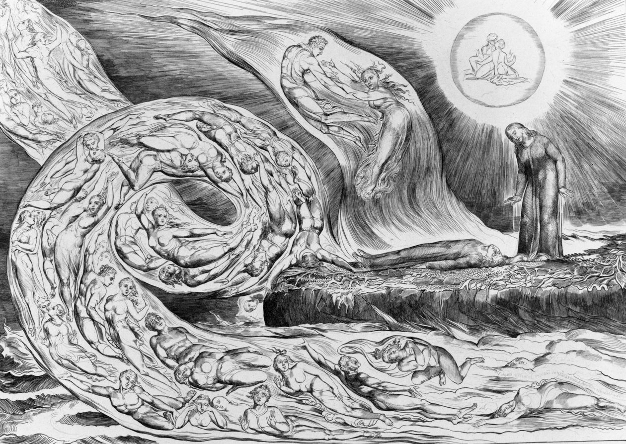 De vällustigas krets: Paolo och Francesca, ur Dantes Den gudomliga komedin (Inferno) av William Blake