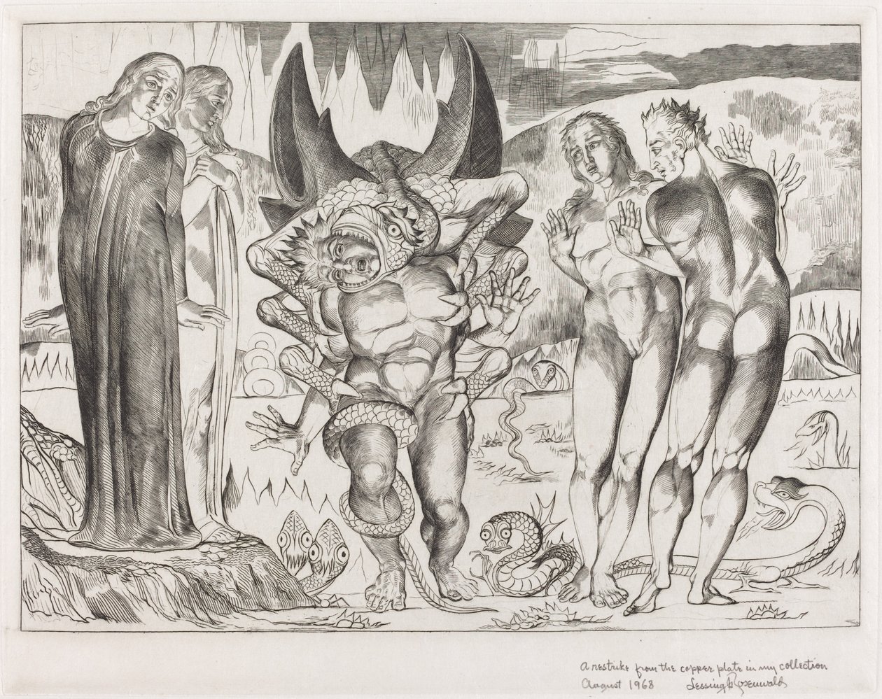 Tjuvarnas krets; Agnolo Brunelleschi attackerad av en sexfotad orm av William Blake