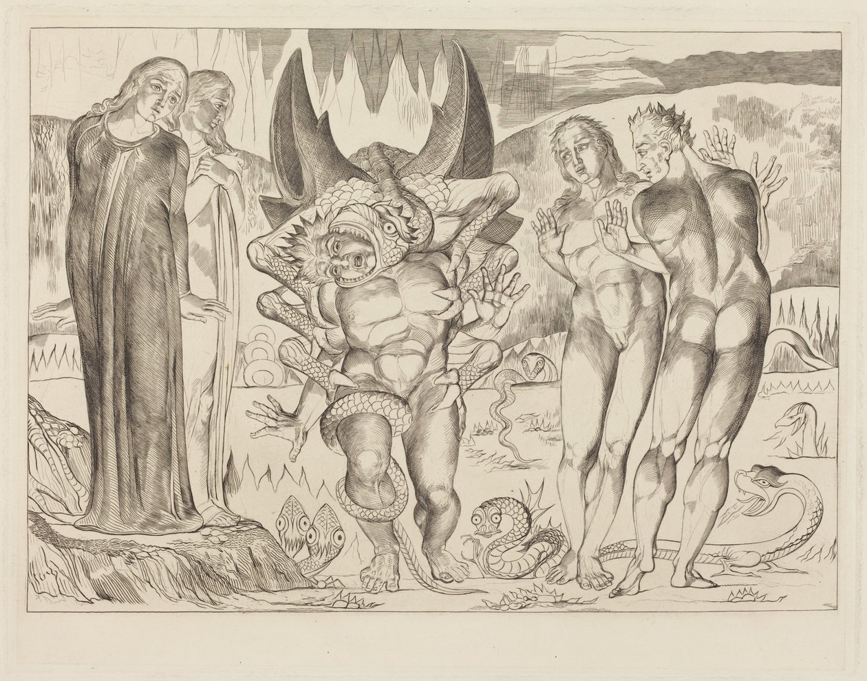 Tjuvarnas krets; Agnolo Brunelleschi angripen av en sexbent orm av William Blake