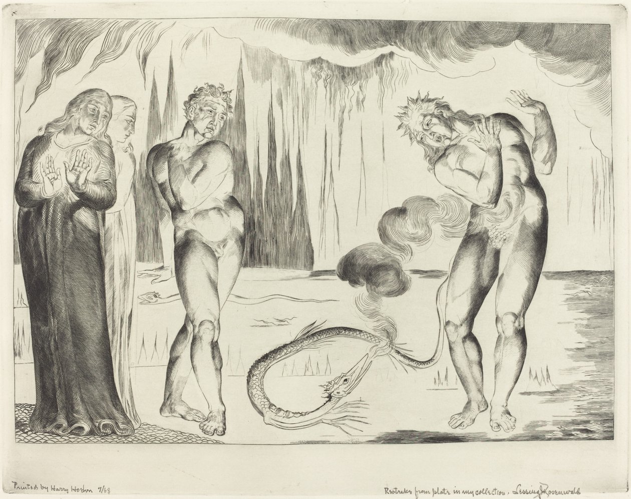 Tjuvarnas cirkel, Buoso Donati attackerad av ormen, 1827. av William Blake