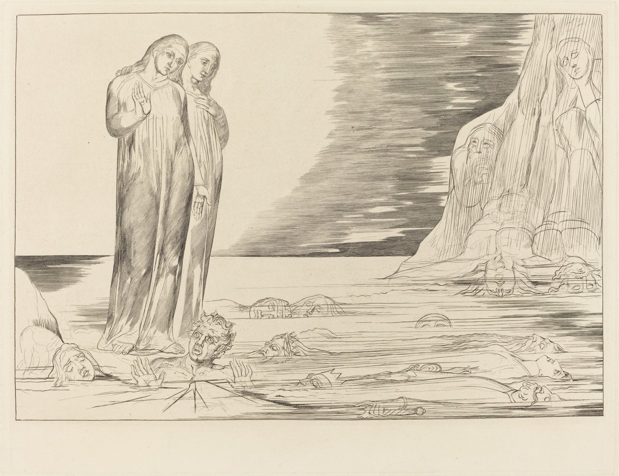 Förrädarnas krets; Dantes fot slår Bocca degli Abbate av William Blake